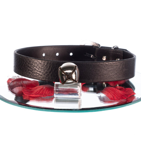 SiaLinda BDSM Halsband Glocke mit oder ohne O-Ring, Rindersoftleder 25mm, Edelstahl - SiaLinda.com